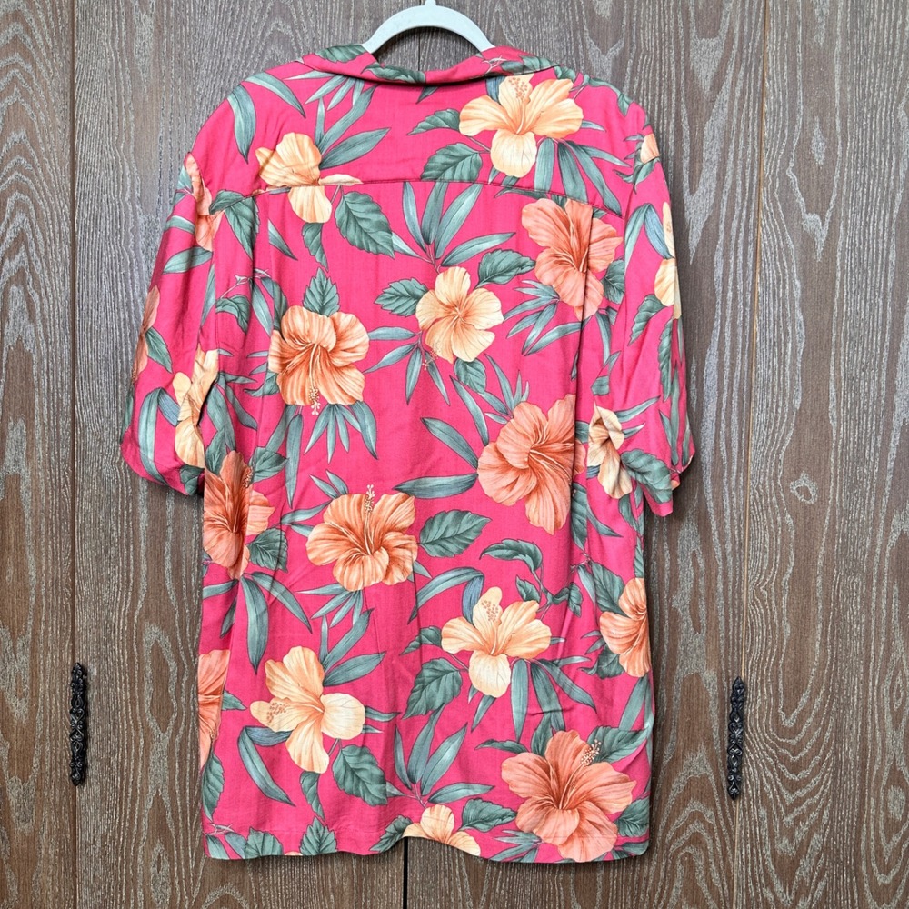 Caribbean Joe Mens Large Pink Floral Hibiscus Rayon Short Sleeve Camp Shirt 0977 - Picture 8 of 9